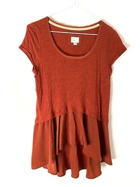 Postmark Layered Mixed Media Peplum Top Anthropologie Rust
